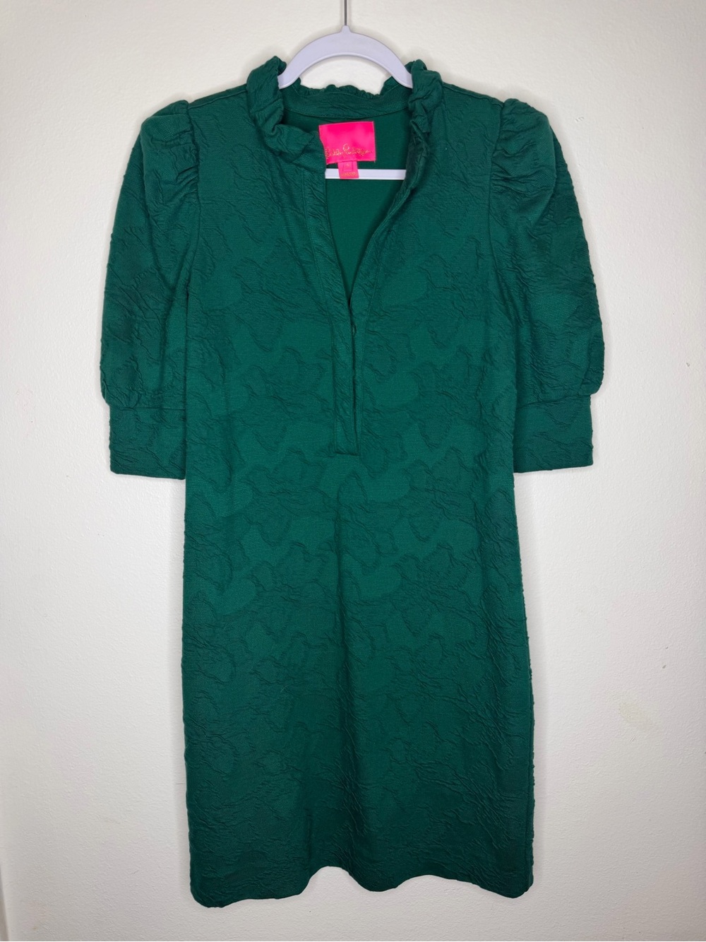 Lilly Pulitzer Deep Green Textured Ruffle-Neck Midi Dress